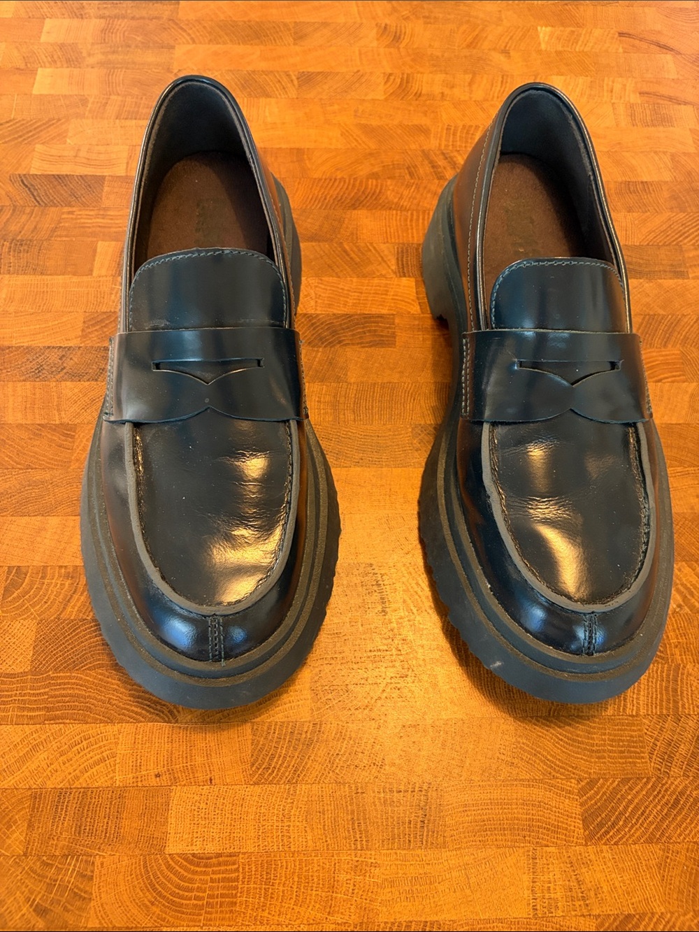Camper Dark Green Leather Platform Walden Loafers
